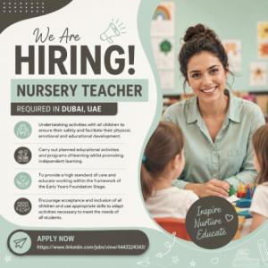 Nursery Teacher Required in Dubai