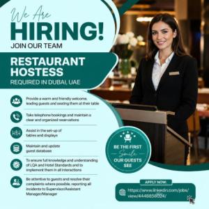 Restaurant Hostess Required in Dubai