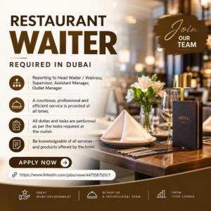 Restaurant Waiter Required in Dubai
