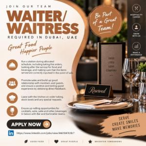 Waiter/Waitress Required in Dubai