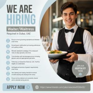 Waiter/Waitress Required in Dubai