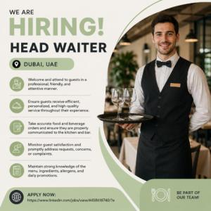 Head Waiter Required in Dubai