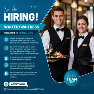 Waiter/Waitress Required in Dubai