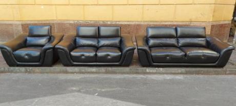 SOFA LEATHER BLACK 6 SEATER 3+2+1