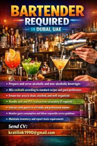 Bartender Required in Dubai