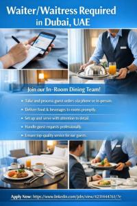 Waiter/Waitress Required in Dubai