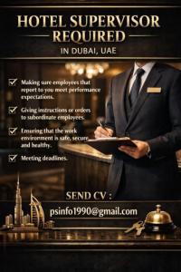 Hotel Supervisor Required in Dubai
