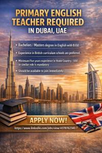 Primary English Teacher Required in Dubai