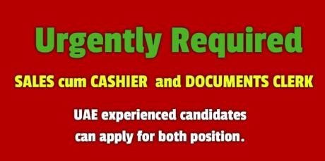 DOCUMENTS CLERK AND SALES CUM CASHIER -(urgent)