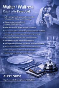Waiter/ Waitress Required in Dubai
