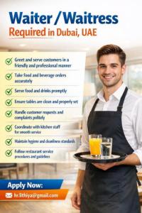 Waiter/Waitress Required in Dubai