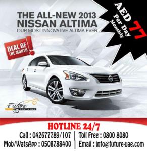 Nissan Altima now for just AED 77 per day for whole month