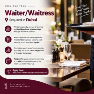 Waiter/Waitress Required in Dubai